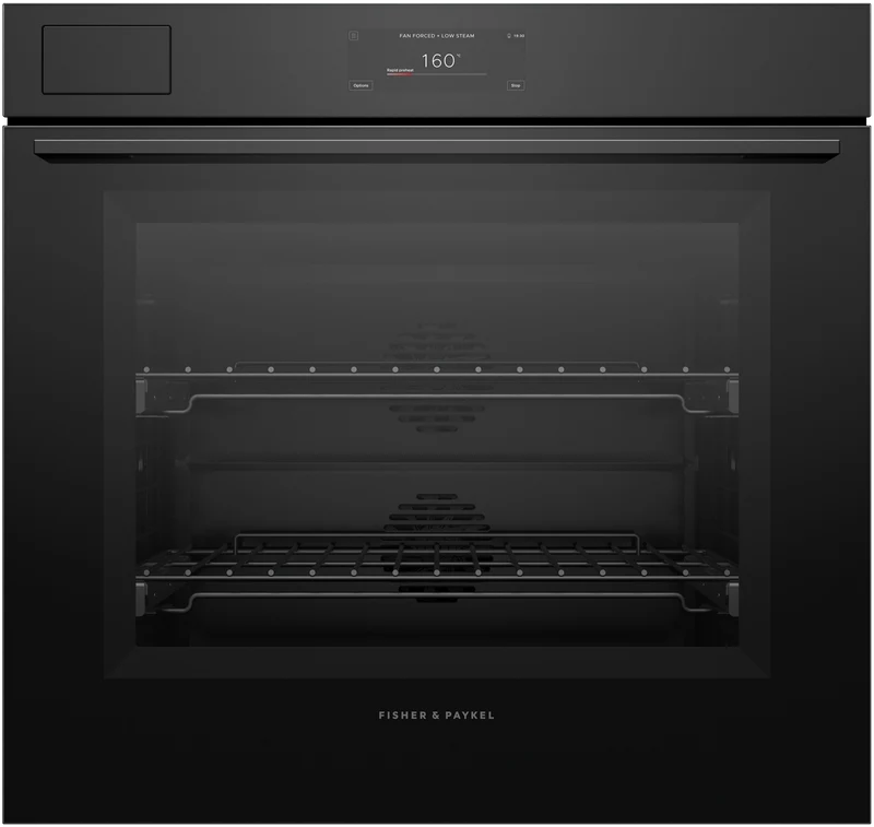 Fisher & Paykel Series 11 Minimal 76cm Pyrolytic Steam Assist Oven, Black Glass