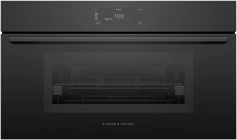 Fisher & Paykel Series 9 Minimal Compact 76cm Combination Steam Oven, Black Glass