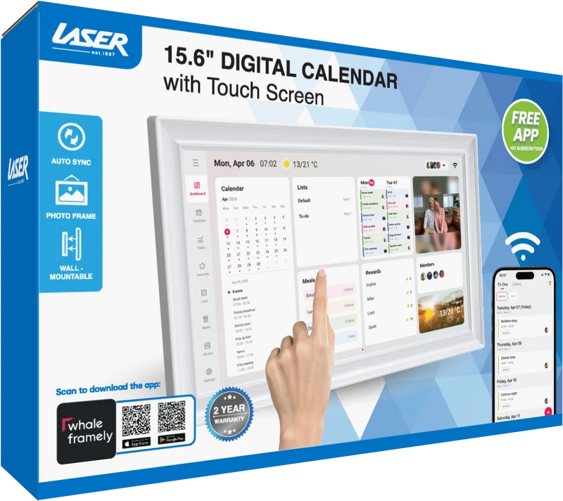 Laser 15.6" Digital Calendar with Touch Screen White