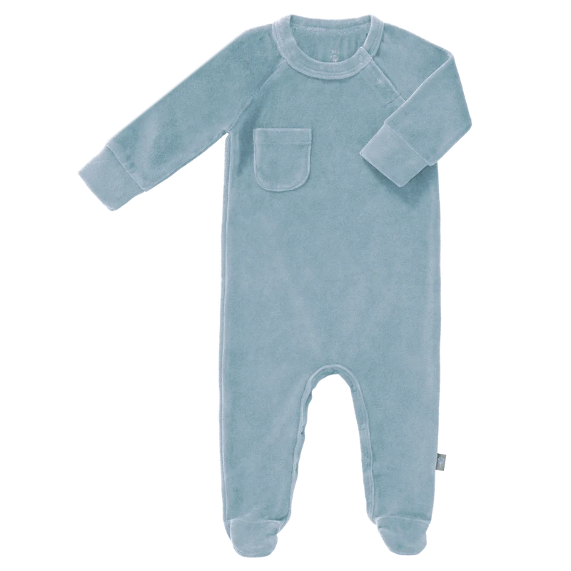 Fresk Baby Pyjama Velours Met Voeten Blue Fog