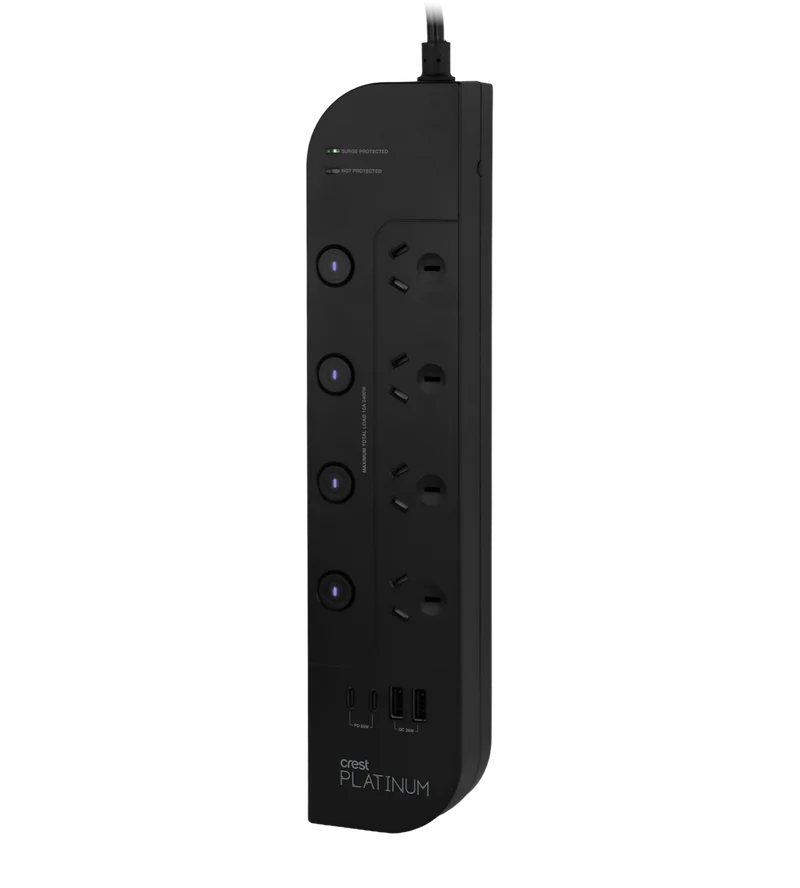 Crest 4 Socket Switched Platinum Power Board USB PD 65W