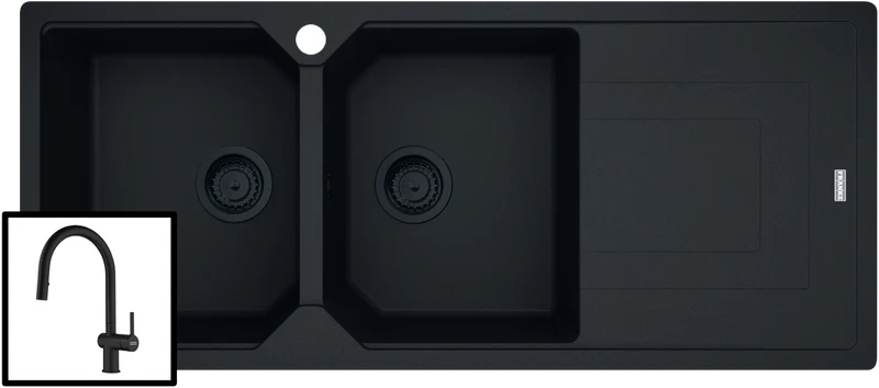 Franke Urban Sink and Active Pull-Out Matte Black Tap, Right Hand Drainer