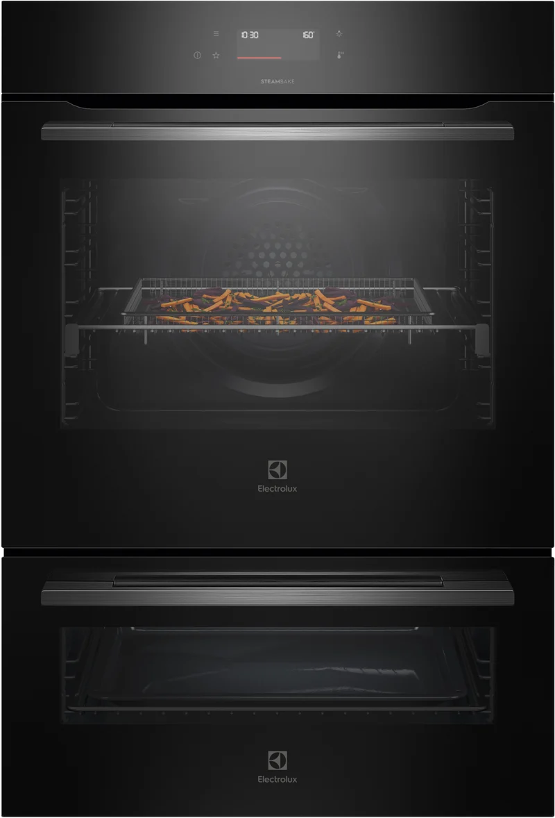 Electrolux 60cm Pyrolytic Double Oven with SteamBake, Black - 600 Series