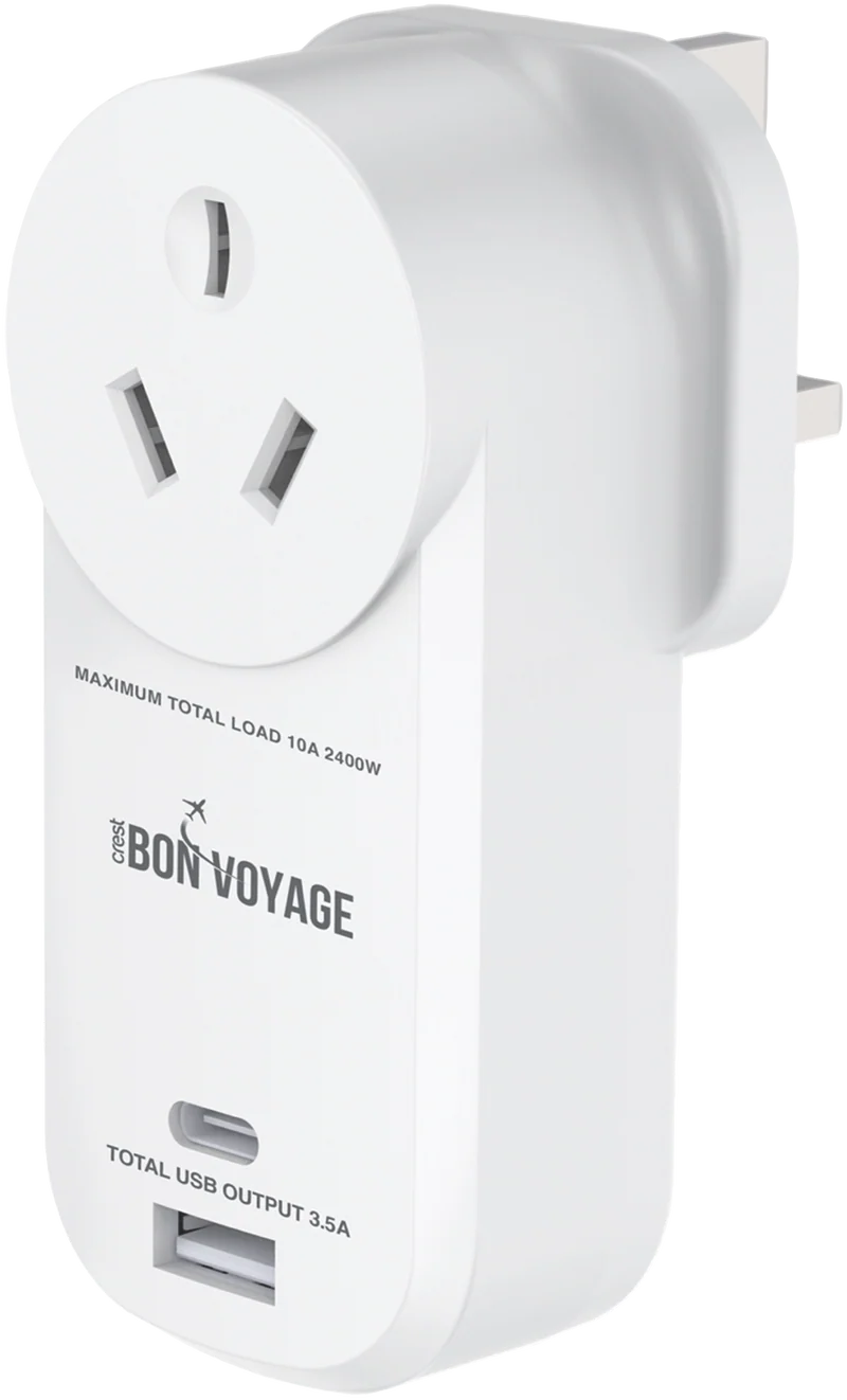 Bon Voyage Travel Adaptor AU to UK (2 USB Ports)