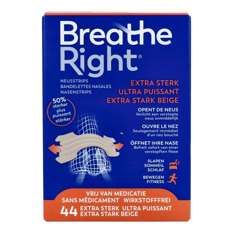 Breathe Right Neusstrips Extra Strength Tanned 44 stuks