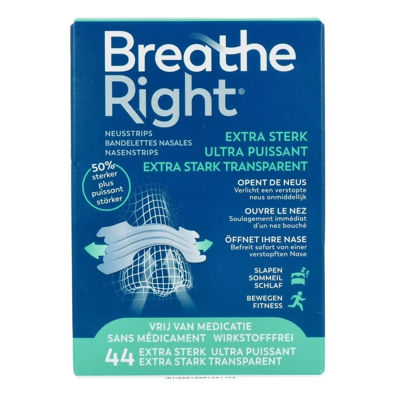Breathe Right Neusstrips Extra Strength Clear 44 stuks