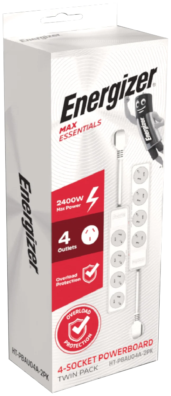 Energizer 4-Outlet Power Board with Surge Protection (2 Pack)