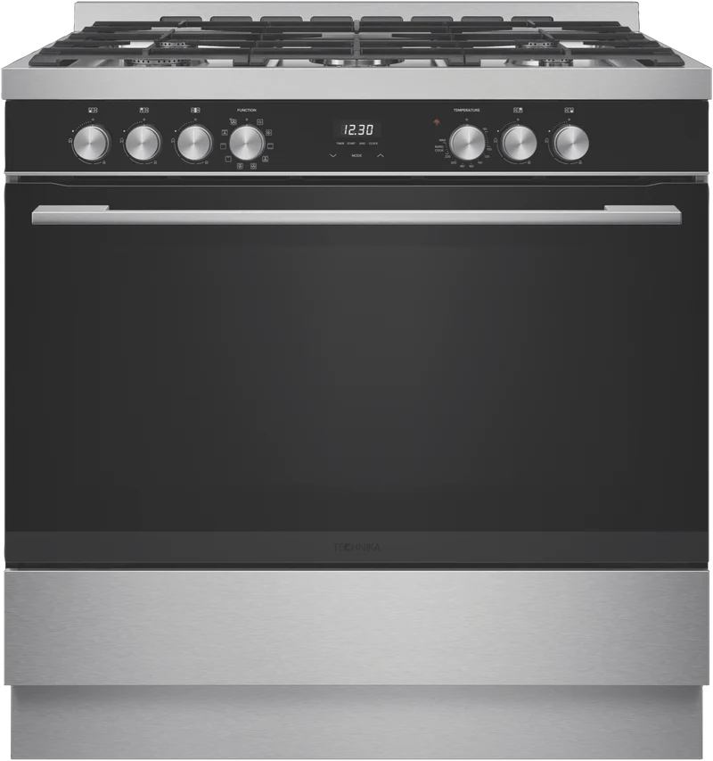 Technika 90cm Dual Fuel Freestanding Cooker, Black Glass + Stainless Steel
