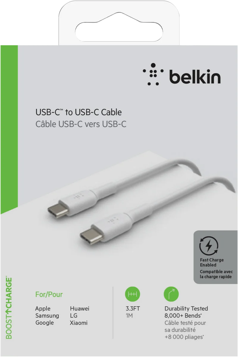 Belkin stCharge USB-C to USB-C Cable 60W 1M White