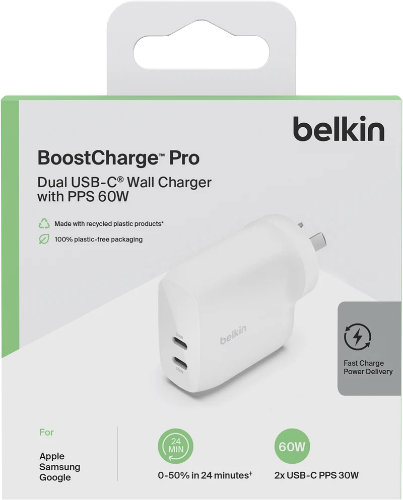Belkin BoostCharge Pro Dual USB-C Wall Charger with PPS 60W