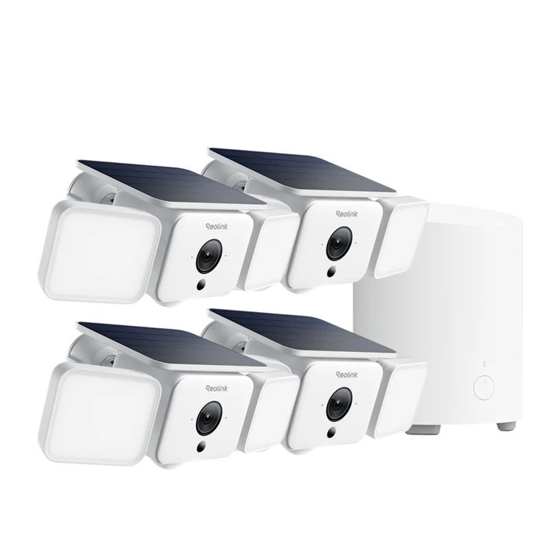 Reolink Solar Floodlight Security Cameras Wireless Outdoor 4 Pack Cameras +Home Hub Mini Kit