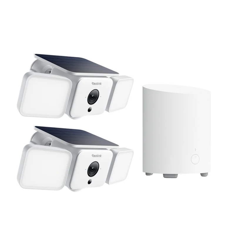 Reolink Solar Floodlight Security Cameras Wireless Outdoor 2 Cameras +Home Hub Mini Kit