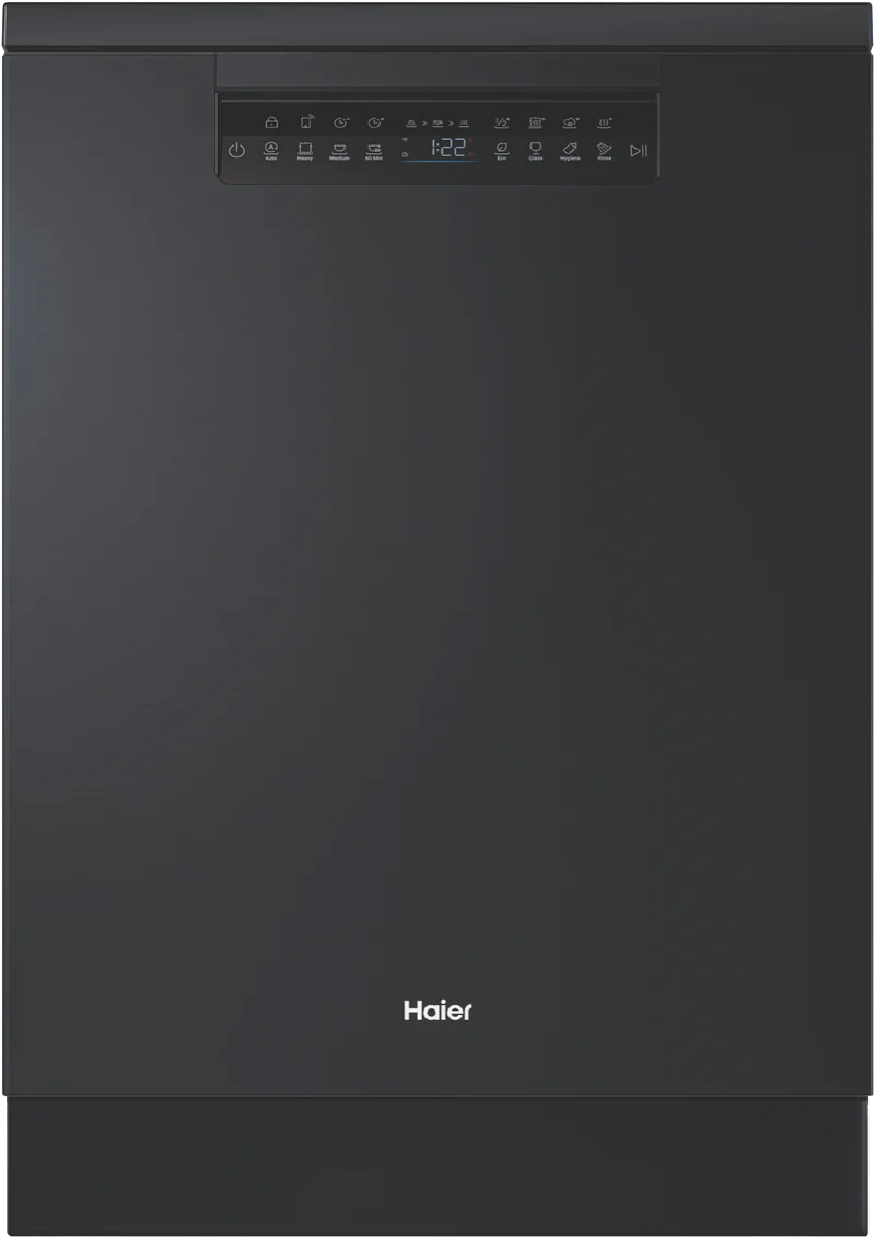 Haier 600 Series Freestanding Dishwasher, Steam, Dual Power Spray Arm, Black