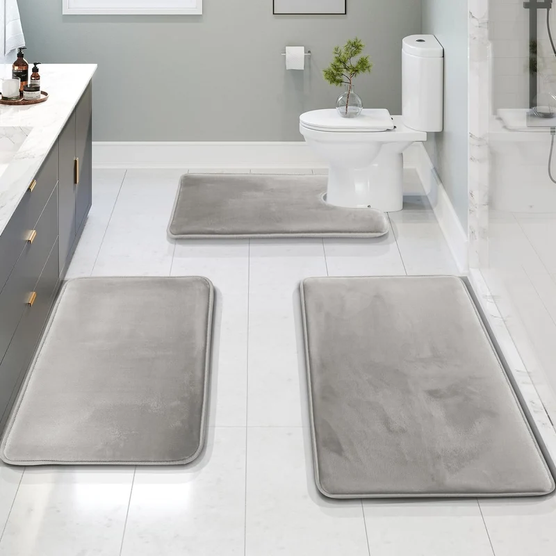 3-delige fluwelen memory foam badmat set