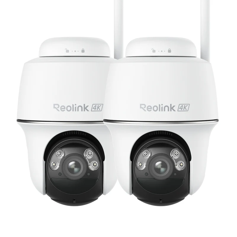 Reolink Argus PT Ultra 4K Pan Tilt Wireless Automatic Tracking Battery Security Camera 2 Pack (White)