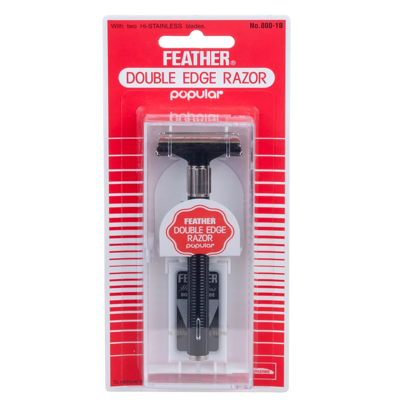 Rasoir à lame en acier inoxydable Feather 800-1B. Facile à utiliser et à nettoyer. Ouverture papillon (TTO).
