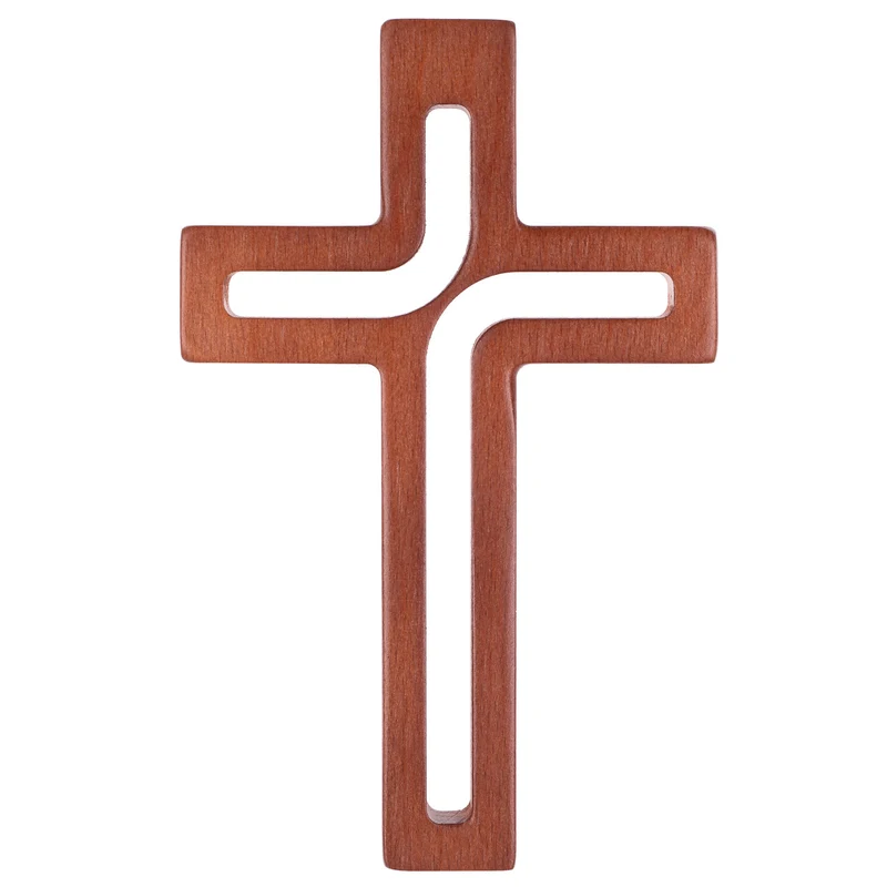 Croix suspendue en bois moderne marron 30x18x1,8 cm