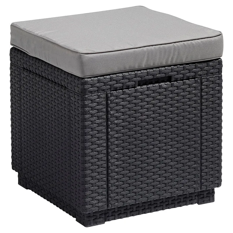 Table-pouf avec coussin et rangement intégré - Imitation rotin tressé graphite ALLIBERT JARDIN graphite