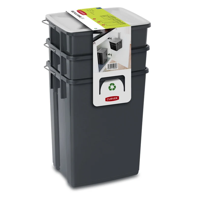 Ensemble de bacs de tri des déchets 2x10L + 6L Curver Recycle Bins SET