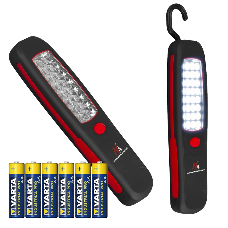 Lampe d'atelier 24 LED Maclean, aimant, crochet, MCE03 2 pièces + 6 piles Varta Industrial LR6/AA R-06