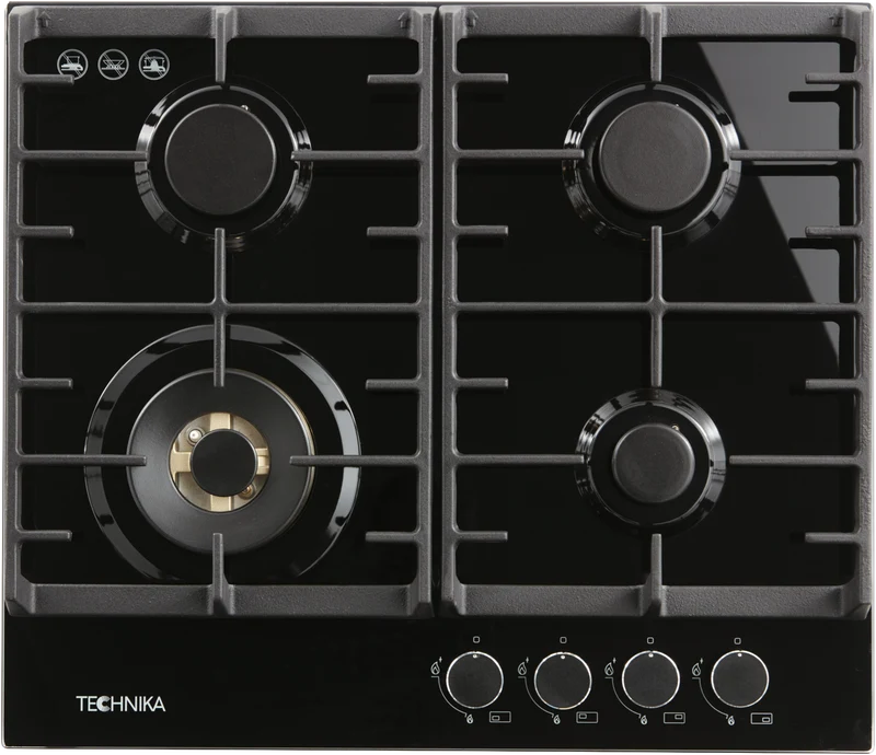 Technika 60cm Black Glass Gas Cooktop