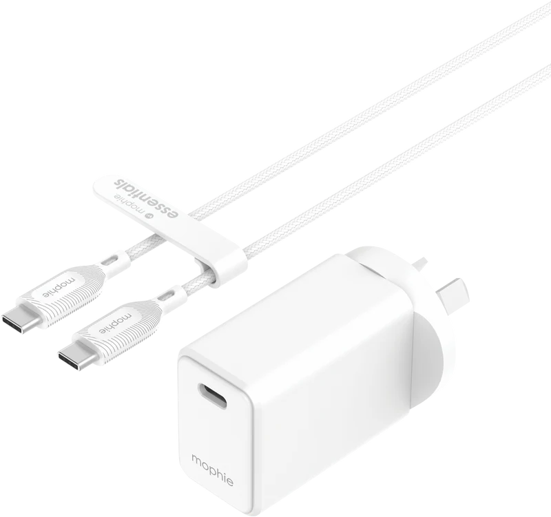 Mophie Essential 30W USB-C Wall Charger & C-C Cable Bundle White