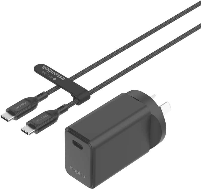 Mophie Essential 30W USB-C Wall Charger & C-C Cable Bundle Black
