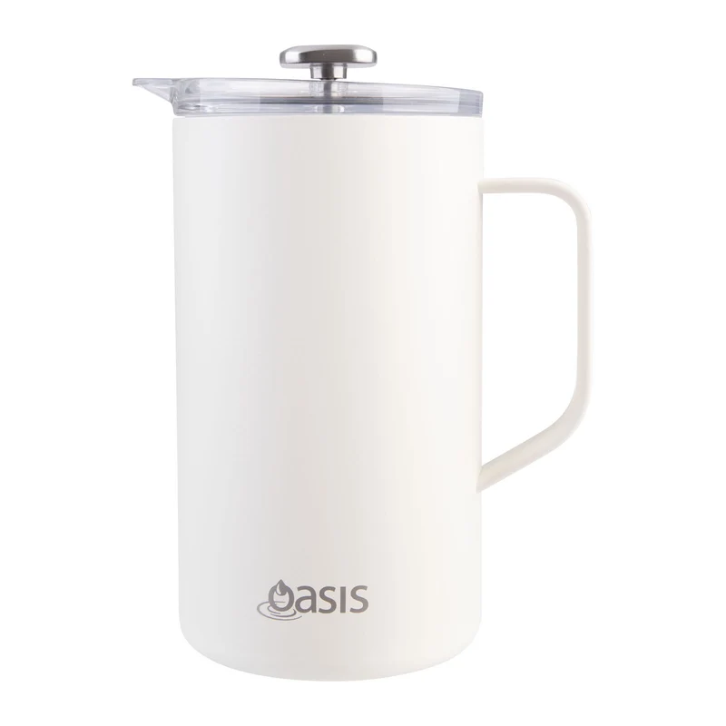 Oasis Stainless Steel Double Wall Insulated Coffee Press - 8 Cup - 1 Litre - Alabaster