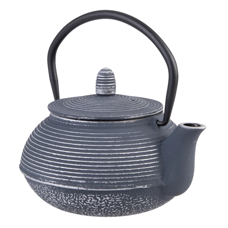 Teaology Cast Iron Teapot 600ml - Linear Blue Silver