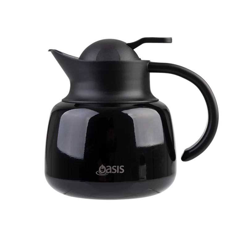 Oasis Stainless Steel Double Wall Insulated Teapot + Strainer 750ml - Black