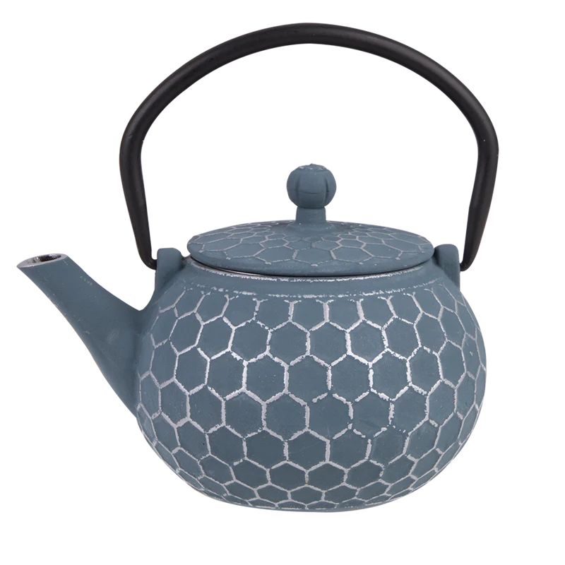 Teaology Cast Iron Teapot 500ml - Honeycomb Blue Silver