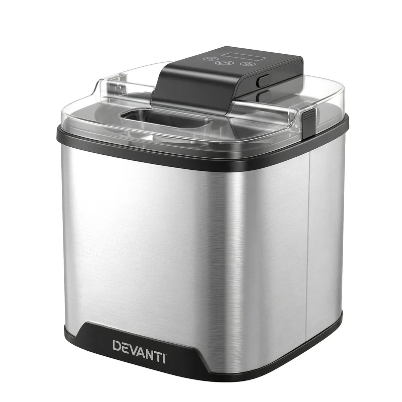 Devanti Ice Cream Maker Machine 2L Homemade Gelato Sorbet Sliver