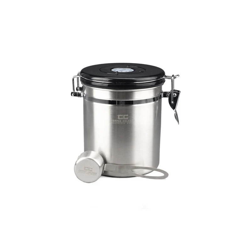 Coffee Culture Medium Coffee Canister Storage Round Container 13x15cm (Silver)