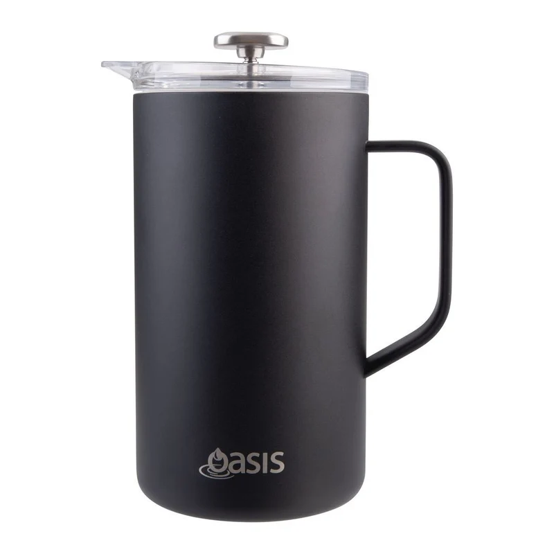 Oasis Stainless Steel Double Wall Insulated Coffee Press - 8 Cup - 1 Litre - Black
