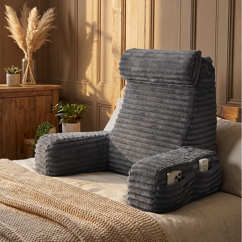 Rugsteunkussen met Armleuningen en Verstelbaar Hoofdsteun Comfortabel Leeskussen voor Bed en Sofa Ontspanning | Sansoti
