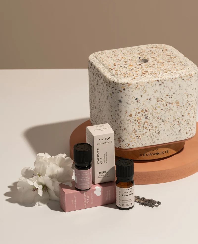Mama Geurwolkje Voordeel Bundel (Me and My Baby) - Geurwolkje® Aroma Diffuser - Terrazzo Kubus - 200 ml