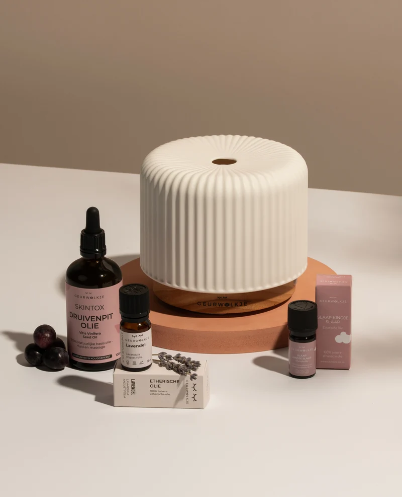 Mama Geurwolkje Voordeel Bundel Groot (Me and My Baby) - Geurwolkje® Aroma Diffuser - Live Slow - Keramiek Wit - 200 ml