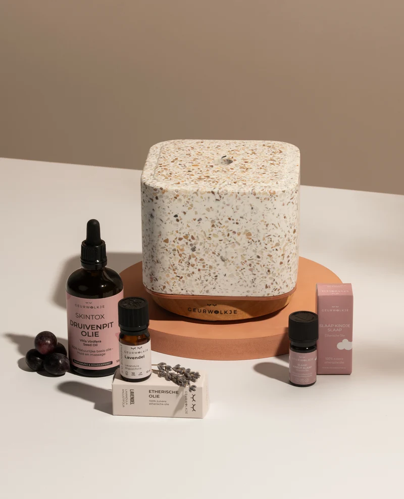 Mama Geurwolkje Voordeel Bundel Groot (Me and My Baby) - Geurwolkje® Aroma Diffuser - Terrazzo Kubus - 200 ml