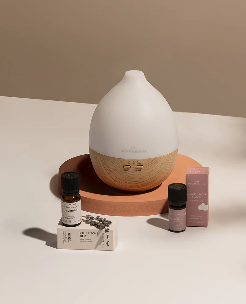 Mama Geurwolkje Voordeel Bundel (Me and My Baby) - Geurwolkje® Aroma Diffuser - Nimbus 2.0 - Licht Hout - 200 ml