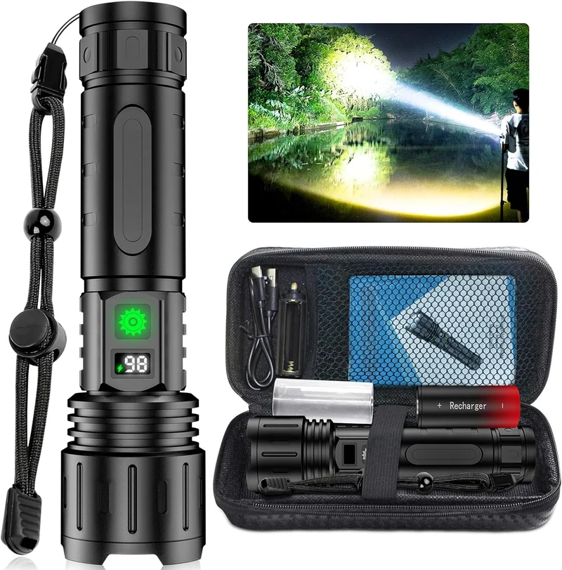 Zaklamp 100000 Lumen LED Tactisch Oplaadbaar Zoombaar Powerbank IPX5 Waterdicht | Sansoti