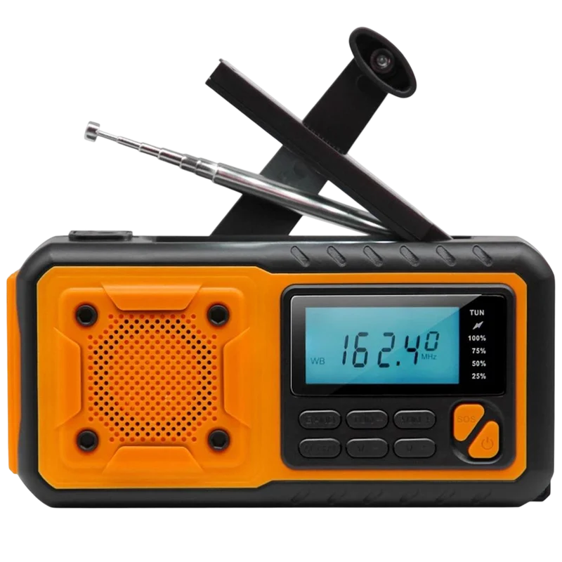 Noodradio Oplaadbaar met Zonnepaneel en Powerbank 4000mAh voor Outdoor Camping en Stroomuitval Noodsituaties | Sansoti