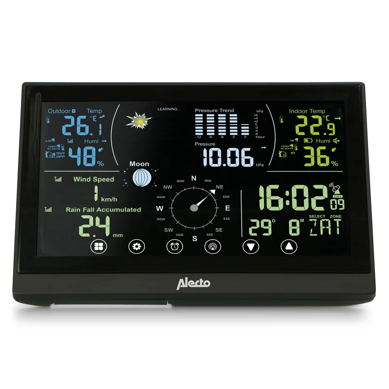 Alecto WS3875 - Professioneel 6-in-1 Weerstation - Draadloze Buitensensor - Zwart