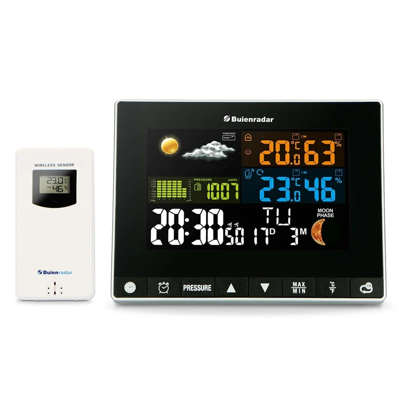 Buienradar BR700 - 3 in 1 Weerstation met draadloze buitensensor, zwart