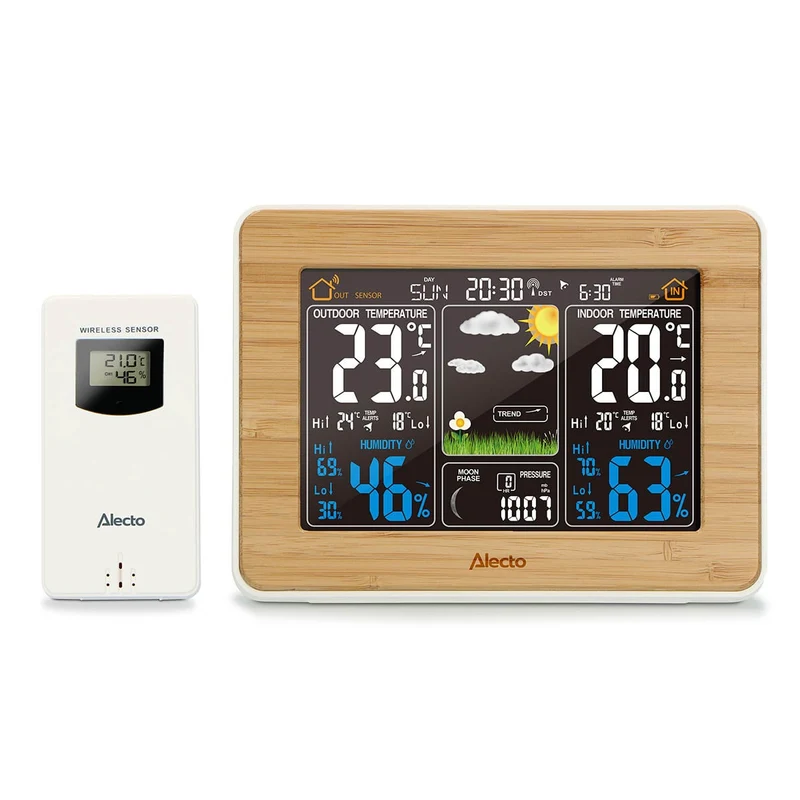 Alecto WS-1560 - Weerstation met draadloze buitensensor, bamboe