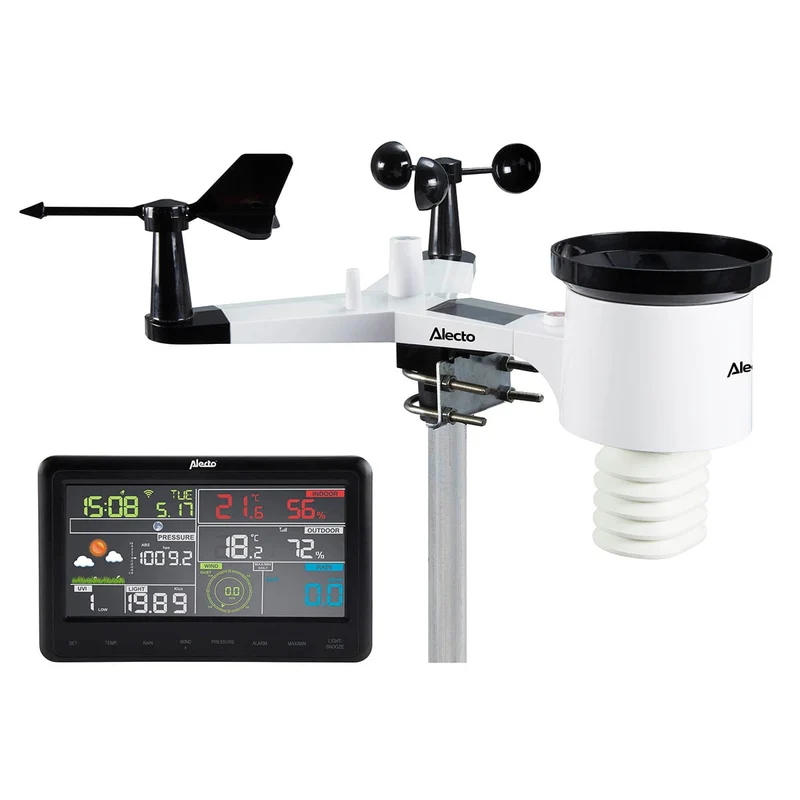 Alecto WS-5500 - Professioneel 8-in-1 WiFi weerstation met app en draadloze buitensensor - Zwart