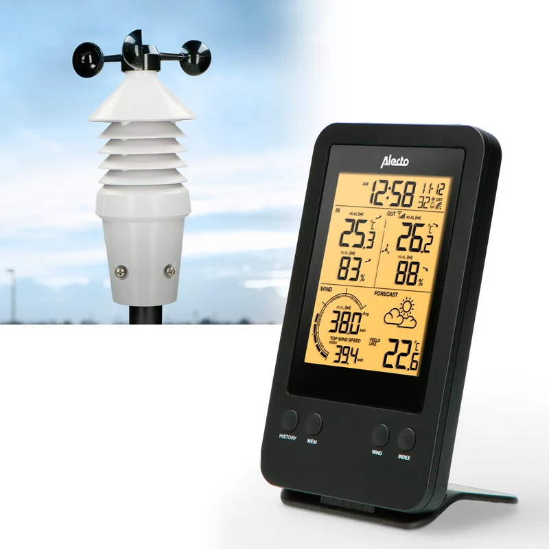 Alecto WS-3400 - Professioneel weerstation met draadloze buitensensor, zwart