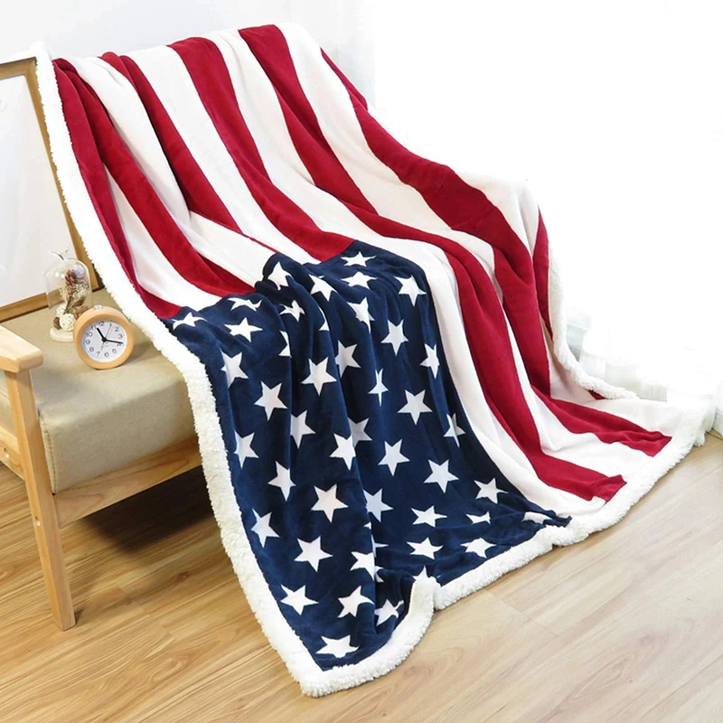 Fleece Plaid met Kunstlamswol Achterkant 127x178cm Blauw Rood Wit voor Sofa Bank Bed Warmte Comfort Winterdeken | Sansoti