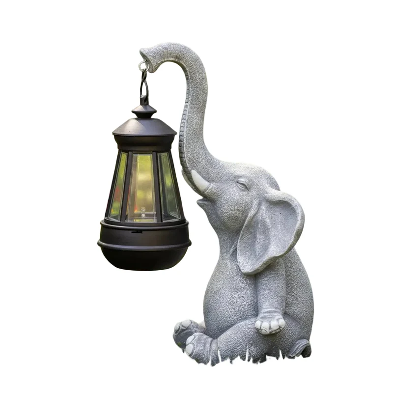 Tuinbeeld Olifant met Zonnelantaarn voor Buiten - Decoratief Tuinornament met Verlichting