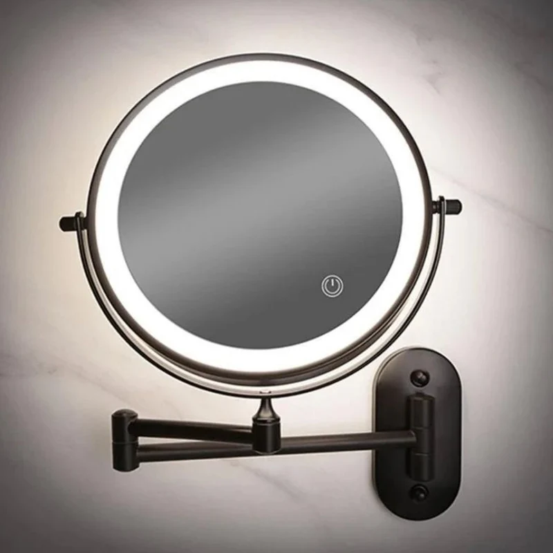 Oplaadbare LED Make-upspiegel Zwart 20cm Verstelbare Arm 360° Draaibaar Wandmontage Touch Bediening Badkamer | Sansoti
