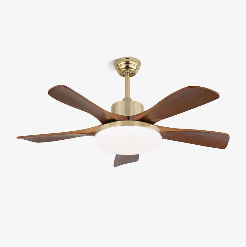 Moderne plafondventilator met verlichting in messing en hout – 106 cm Ø – Scandinavisch geïnspireerd design met 6 snelheden | Sansoti